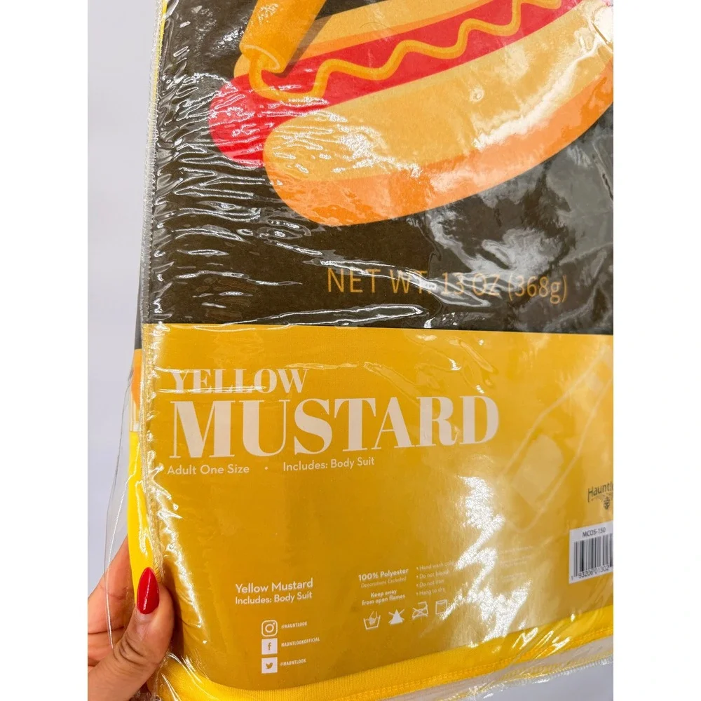 Hauntlook Mustard Bottle Costume Unisex OS Yellow Halloween Food Bodysuit